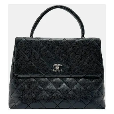 Chanel Black Silver Caviar Skin Leather Matelasse Handbag