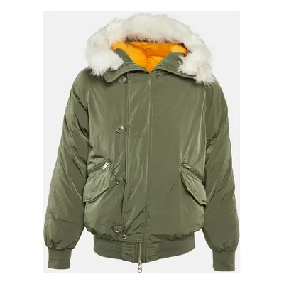 Palace Green Nylon Detachable Fur Hooded Bomber Jacket