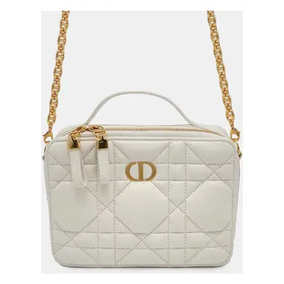 Dior White Caflskin Macrocannage Caro Box Bag