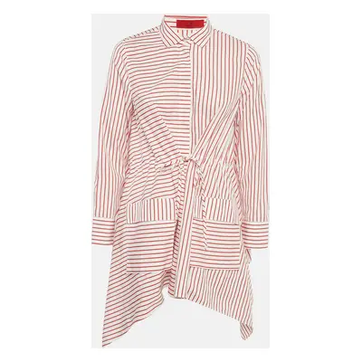 CH Carolina Herrera Red Striped Cotton Asymmetrical Long Sleeve Shirt