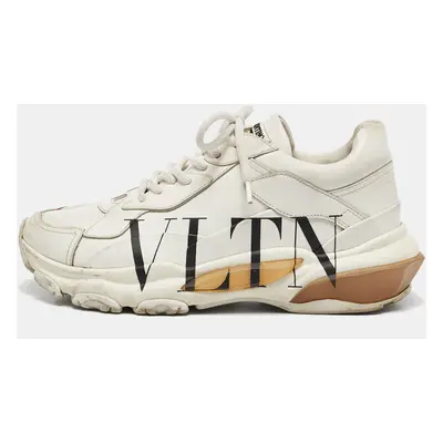 Valentino Cream Leather VLTN Lace Up Sneakers Size