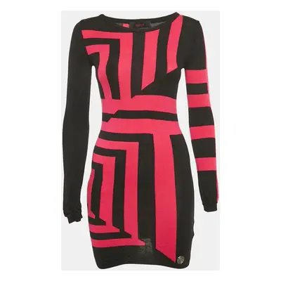 Versus Versace Black/Pink Patterned Knit Mini Sweater Dress