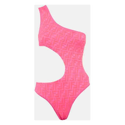 Fendi Neon Pink Zucca Print Jersey Cut-Out Swimsuit