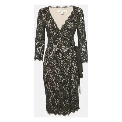 Diane von Furstenberg Black Floral Lace Julianna Wrap Dress