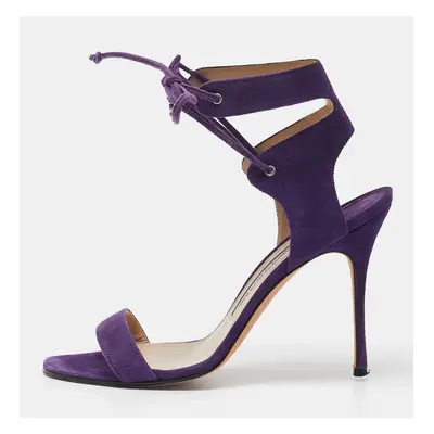 Manolo Blahnik Purple Suede Laramod Ankle Strap Sandals Size