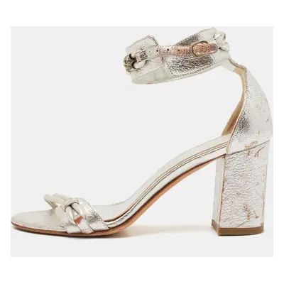 Alexander McQueen Silver Leather Ankle Strap Sandals Size