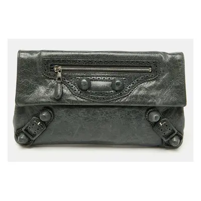 Balenciaga Moss Green Leather Classic Giant Envelope Clutch