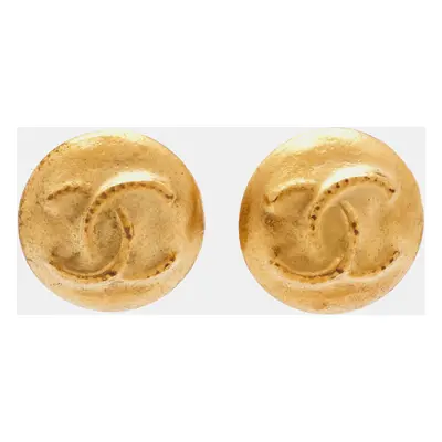 Chanel CC Round Gold Tone Earrings