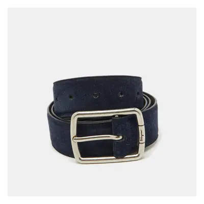 Salvatore Ferragamo Navy Blue Suede Buckle Belt