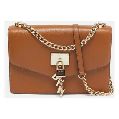 DKNY Brown Leather Elissa Flap Shoulder Bag