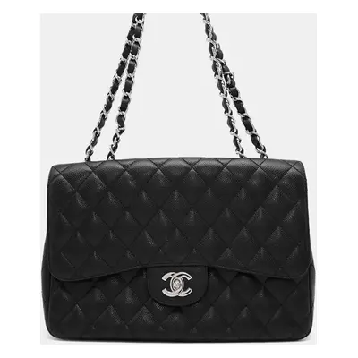 Chanel Black Matelasse Deca Single Flap Caviar Skin Chain Shoulder Bag