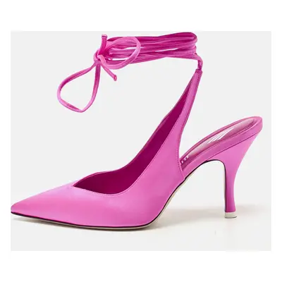 The Attico Pink Satin Venus Ankle Tie Pumps Size