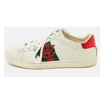 Gucci White/Red Leather and Snake Embossed Leather Ace Pineapple Sneakers Size