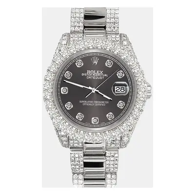 Rolex datejust pave 7.2ct iced diamond rhodium gray track Wristwatch