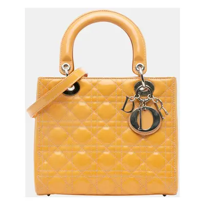 Dior Yellow Medium Patent Cannage Lady Dior Tote Bag