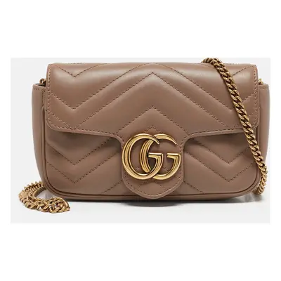 Gucci Beige Matelassé Leather Super Mini GG Marmont Shoulder Bag