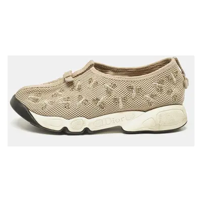 Dior Beige Mesh Beads Embellished/ Embroidery Fusion Sneakers Size