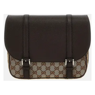 Gucci Brown Leather and Canvas GG Crossbody Bag