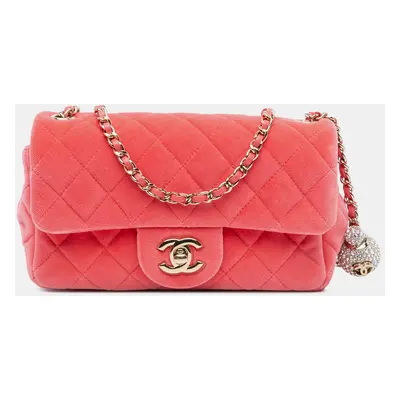 Chanel Pink Mini Rectangular Velvet Pearl Crush Flap