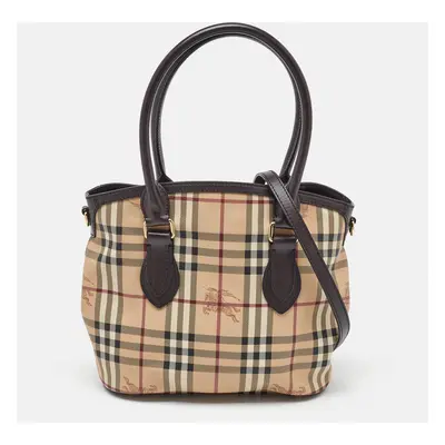 Burberry Beige/Dark Brown Haymarket Check Coated Canvas and Leather Newfield Tote