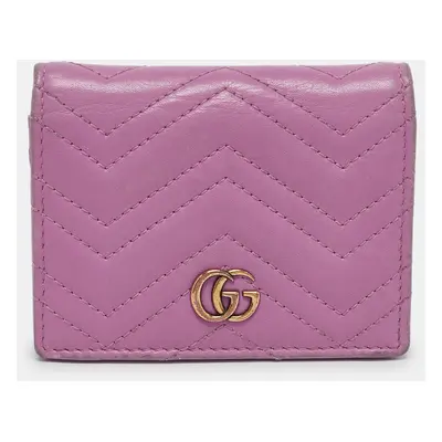 Gucci Purple Matelassé Leather GG Marmont Card Case