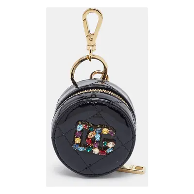 Dolce & Gabbana Black Patent Leather DG Crystal Embellished Key Chain Purse