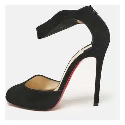 Christian Louboutin Black Suede Ankle Strap Peep Toe Sandals Size 39.5