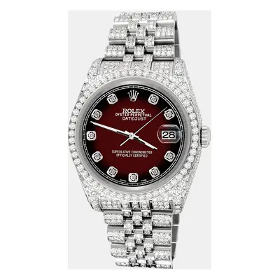 Rolex datejust pave 10.2ct iced diamond maroon vignette track jubilee Wristwatch