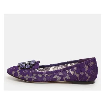 Dolce & Gabbana Purple Lace Crystal Embellished Taormina Ballet Flats Size