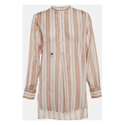 Christian Dior White/Peach Striped Cotton Voile Tunic