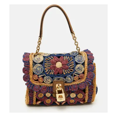 Dolce & Gabbana Multicolor Floral Raffia Miss Dolce Top Handle Bag