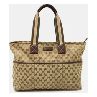 Gucci Beige/Green GG Canvas and Leather Diaper Tote