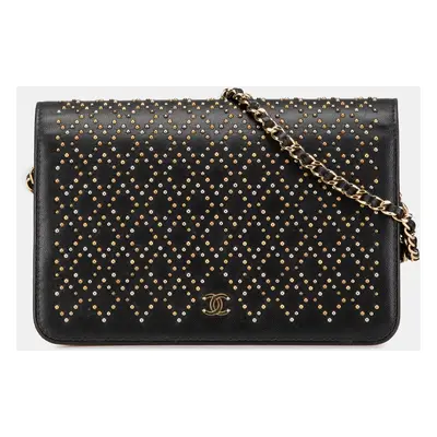 Chanel Black CC Studded Lambskin Wallet on Chain