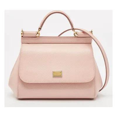 Dolce & Gabbana Light Pink Leather Mini Miss Sicily Top Handle Bag