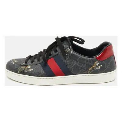 Gucci Black GG Supreme Canvas Tiger Print Ace Sneakers Size 41.5