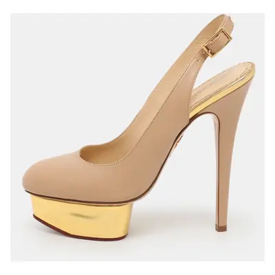 Charlotte Olympia Beige Leather Dolly Slingback Platform Sandals Size