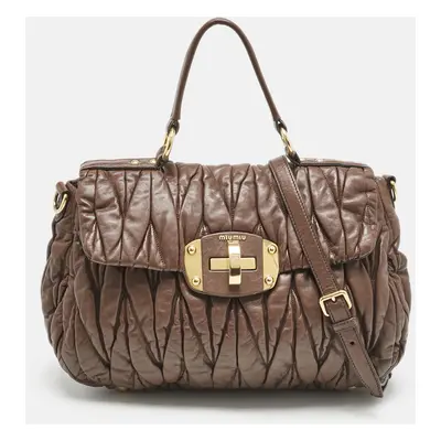 Miu Miu Brown Matelassé Leather Turnlock Flap Top Handle Bag