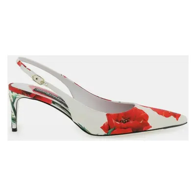 Dolce & Gabbana Slingback Pumps Papaveri Fdo Bco Nat (White) 36.5 IT