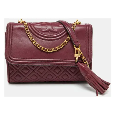 Tory Burch Burgundy Leather Small Fleming Shoulder Bag