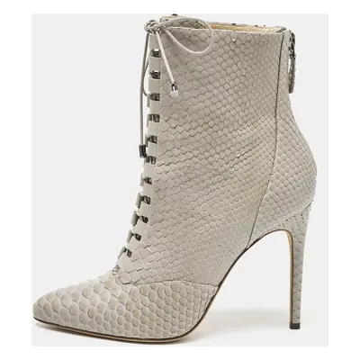 Alexandre Birman Grey Python Leather Ankle Length Boots Size 37.5