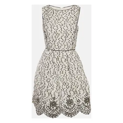 Oscar de la Renta White Tweed Cut-Out Scallop Short Dress