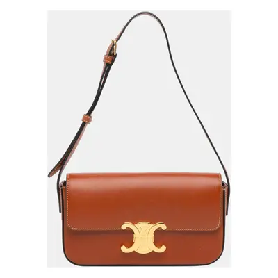 Celine Brown Triomphe Leather Claude Shoulder Bag