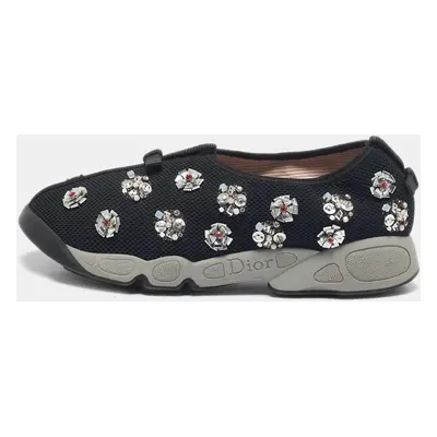 Dior Black Mesh Fusion Floral Embellished Slip On Sneakers Size