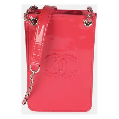 Chanel Pink Patent CC Phone Holder With Chain