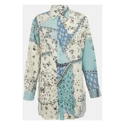 Etro Blue/Multicolor Printed Ramie Button Front Tunic Shirt