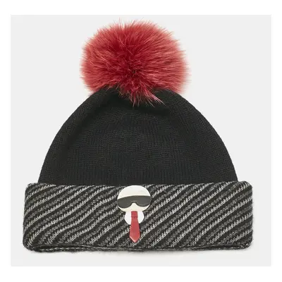 Fendi x Karl Lagerfeld Black Applique Cashmere Pom Pom Beanie