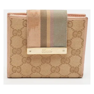 Gucci Beige/Pink GG Canvas and Leather French Flap Wallet