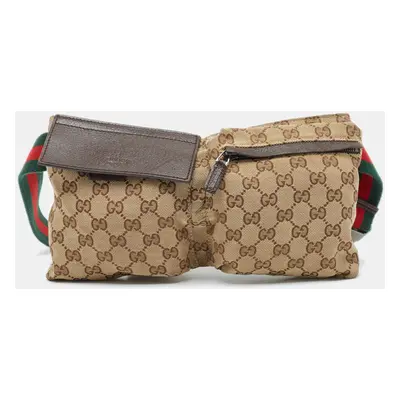 Gucci Beige/Brown GG Canvas and Leather Double Pocket Belt Bag