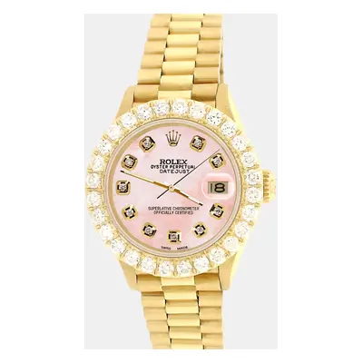 Rolex president datejust yellow gold Wristwatch with 2ct diamond bezel royal pink mop diamond di