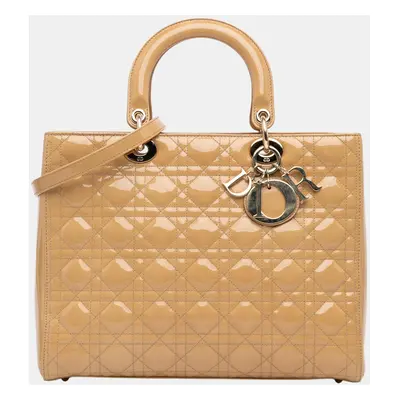 Dior Brown Large Patent Cannage Lady Dior